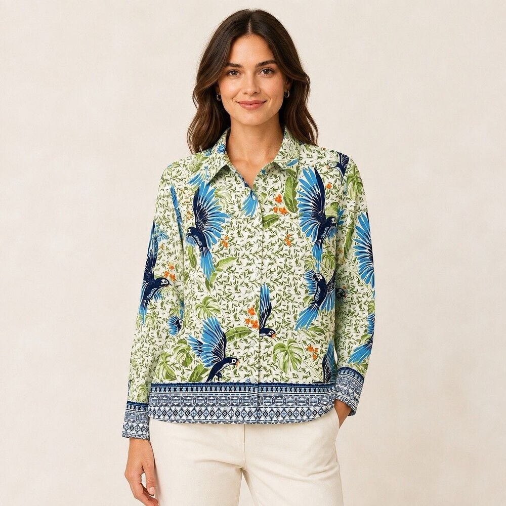 Alex Marie Piper Blouse Women S Tropical Parrot Bird Print Button Up Shirt